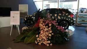 Car filled with real flowers at an Audi launch event